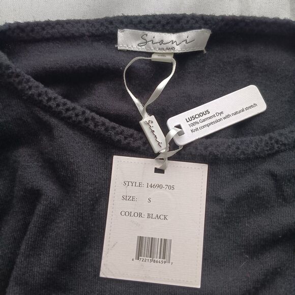 SIONI MILANO NWT Women's Black Pullover Knit Top w/ Illusion Sleeves Size S - Picture 2 of 7